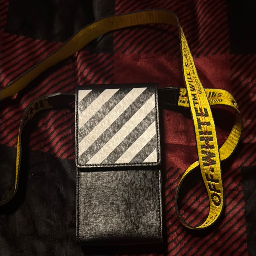 Off-White Black and White Crossbody Bag with Yellow Strap